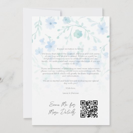 Reserva La Fecha Fancy Flowers Classic Floral Blue Save The Date (Rückseite)