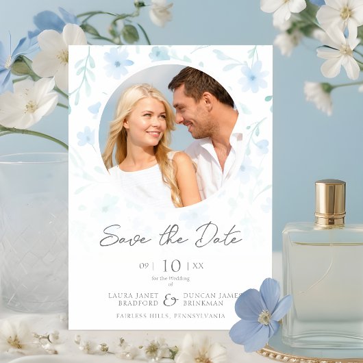 Reserva La Fecha Fancy Flowers Classic Floral Blue Save The Date