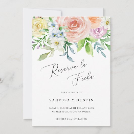 Reserva La Fecha Floral Water Wedding Spanisch Save The Date (Vorderseite)