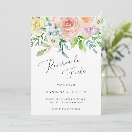 Reserva La Fecha Floral Water Wedding Spanisch Save The Date (Stehend Vorderseite)