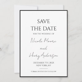 Reserva la fecha Minimalista Blanco Y Negro Boda Save The Date