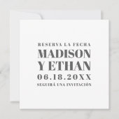 Reserva La Fecha Modernes Grau und Weiß Spanisch Save The Date (Vorderseite)