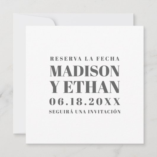 Reserva La Fecha Modernes Grau und Weiß Spanisch Save The Date (Vorderseite)