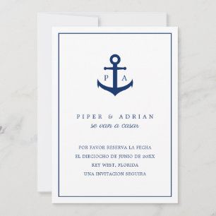 Reserva La Fecha Nautical Anchor Monogram Spanisch Save The Date