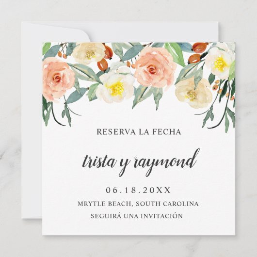 Reserva La Fecha Peach Floral Botanisches Spanisch Save The Date (Vorderseite)