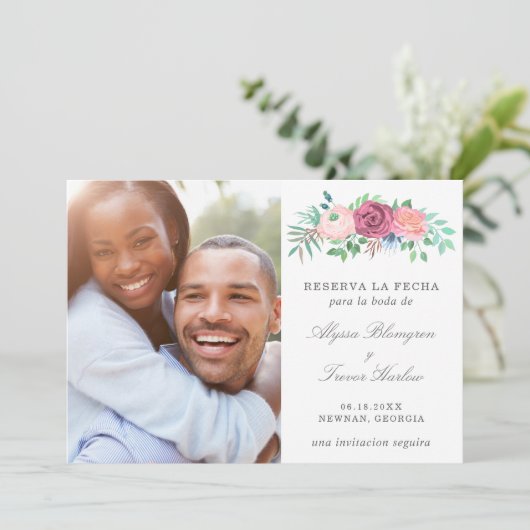 Reserva La Fecha Pink Foto Spanisch Save The Date (Stehend Vorderseite)