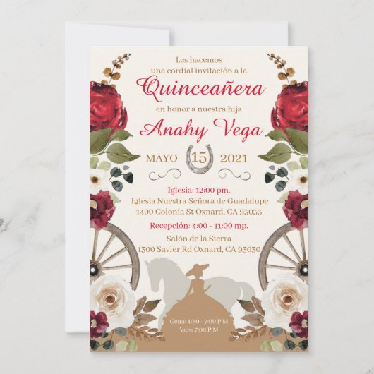 Reserva La Fecha Quinceanera Red Charra, Watercol Save The Date (Vorderseite)
