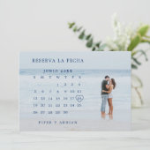 Reserva La Fecha Simple Navy Blue Calendar Foto Save The Date (Stehend Vorderseite)