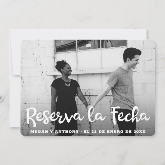 Reserva la Fecha White Text Overlay Foto Spanisch Save The Date (Vorderseite)