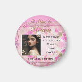 Reserve la fecha /Save the Date en Rosa y Oro Magnet (Vorne)