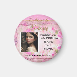 Reserve la fecha /Save the Date en Rosa y Oro Magnet