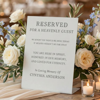Reserved for Heavenly Guest Wedding Memorial Sockelschild