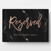 Reserved Rose Gold Script Black Marble Wedding Fotoplatte (Vorderseite)
