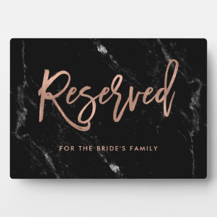 Reserved Rose Gold Script Black Marble Wedding Fotoplatte