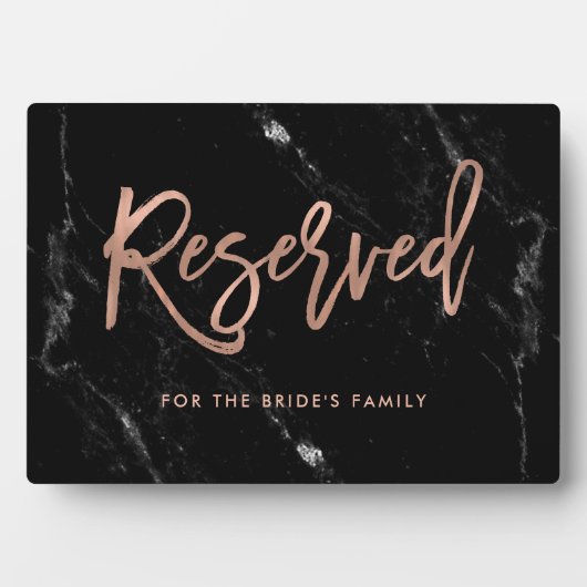 Reserved Rose Gold Script Black Marble Wedding Fotoplatte (Vorderseite)