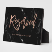Reserved Rose Gold Script Black Marble Wedding Fotoplatte (Seite)