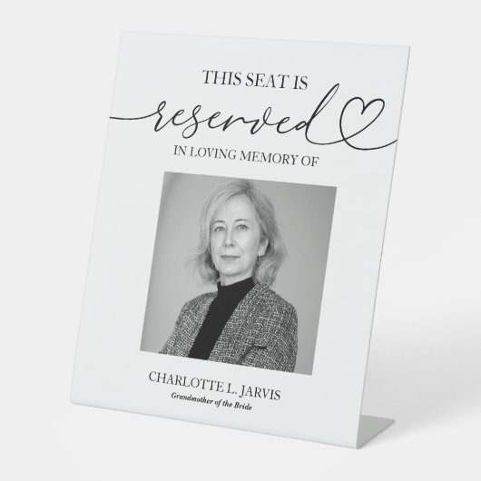 Reserved Seat Memorial Wedding Photo Sign Plaque Sockelschild (Vorderseite)