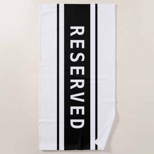 RESERVED, White Text, Black Stripes Strandtuch (Vorderseite)