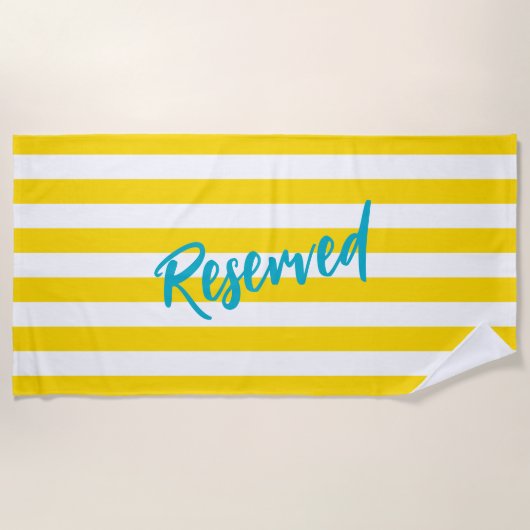 Reserved Yellow White Cabana Stripe Pool Party Strandtuch (Vorderseite)
