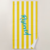 Reserved Yellow White Cabana Stripe Pool Party Strandtuch (Vorderseite)