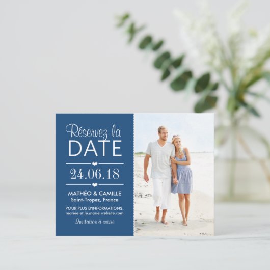 Réserver la Date du Mariage | Cartes Avec Photo Einladung (Stehend Vorderseite)