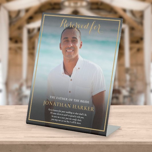 Reserviert einen Sitzplatz Vater von Bride Foto Ho Sockelschild