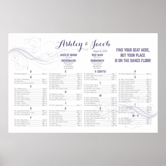 **Reserviert für Ashley+Jacob** 36x24 Seating Char Poster (Vorne)