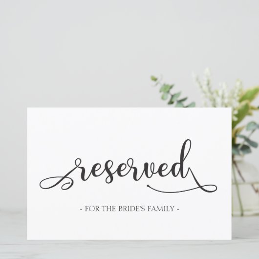 Reserviert für Black Simple Wedding Sign (Stehend Vorderseite)