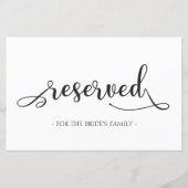 Reserviert für Black Simple Wedding Sign (Vorderseite)