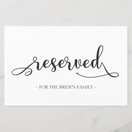 Reserviert für Black Simple Wedding Sign (Vorderseite)