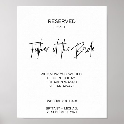 Reserviert für den Vater der Braut Poster (Vorne)