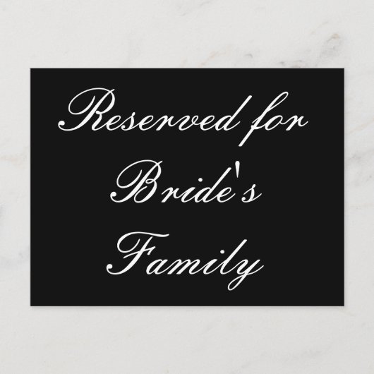 Reserviert für die Familie der Braut Postkarte (Vorderseite)