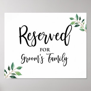Reserviert für Grooms Family Greenery Wedding Sign Poster