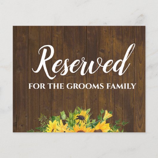 Reserviert für Grooms Family Rustic Wedding Sign (Vorderseite)