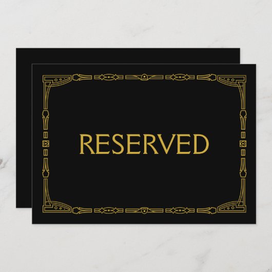 "Reserviert" Gold Art Deco Style Hochzeitszeichen Einladung (Vorne/Hinten)