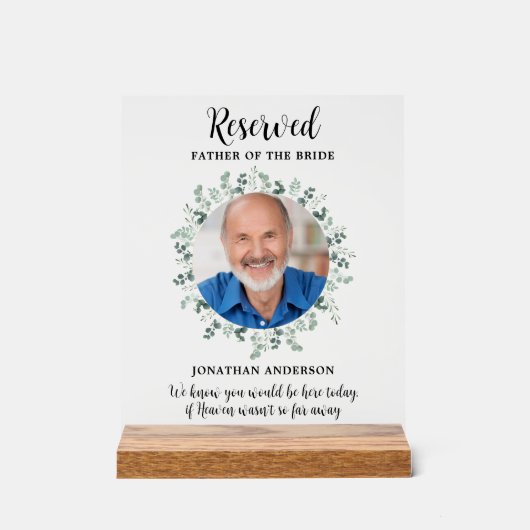 Reservierte Foto Eukalyptus-Gedenkhochzeit Acrylschild (Vorderseite)