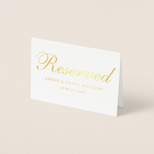 Reservierte Gold Foil Wedding Names Date Table Car Folienkarte (Vorderseite)
