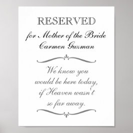 Reservierte Mutter des Brautmahnzeichens Poster