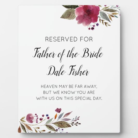 Reservierter Vater der Braut-Burgund-Gedenkhochzei Fotoplatte (Vorderseite)