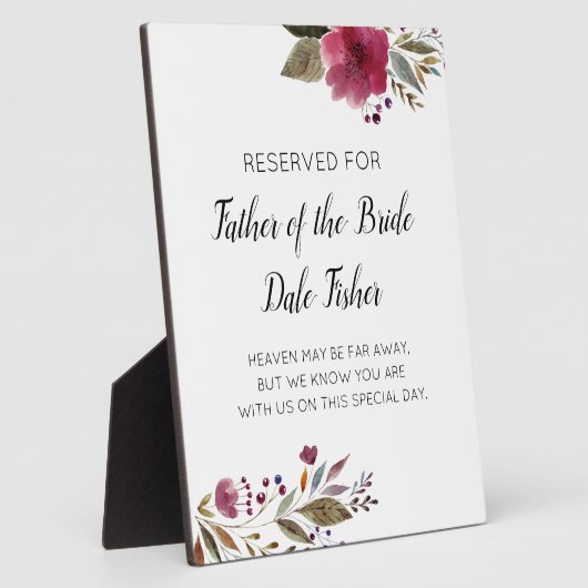 Reservierter Vater der Braut-Burgund-Gedenkhochzei Fotoplatte (Seite)