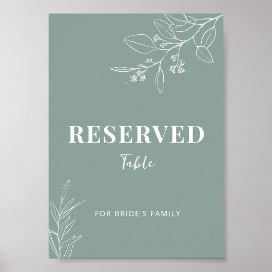 Reserviertes Sage Green Wedding Sign Poster (Vorne)