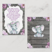 Reservierungskarte Girl Elephant Dusche Lila Begleitkarte (Vorne/Hinten)