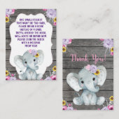 Reservierungskarte Girl Elephant Pink Lila gelb Begleitkarte (Vorne/Hinten)