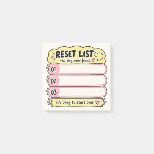 Reset-Liste Neuer Tag Neuer Fokusplaner Post-it Klebezettel