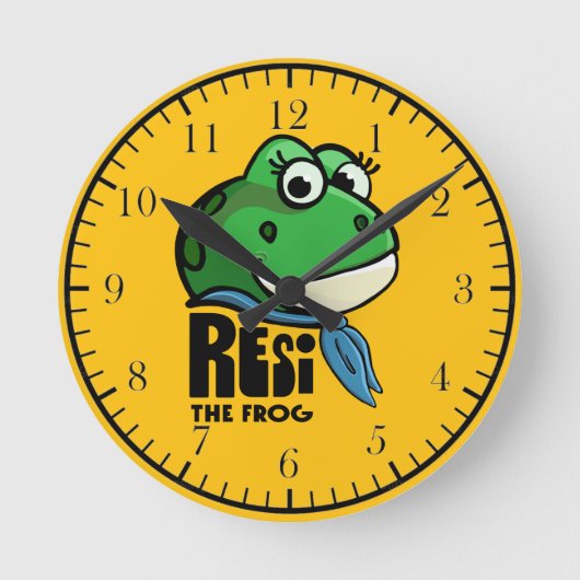 Resi the Frog Runde Wanduhr (Vorderseite)