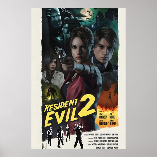 Resident Evil 2 Remake Poster Retro Movie Art (Vorne)