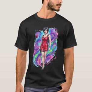 Resident Evil Ada Wong Roter Vaporwave-Greifkampf- T-Shirt