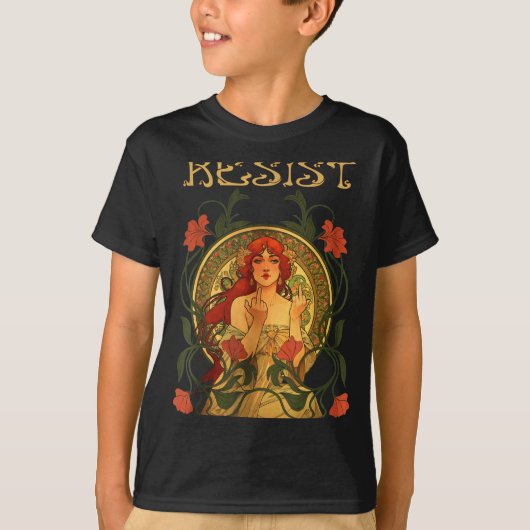 Resist Art Nouveau Mucha Anti-trump Women Feminist T-Shirt (Vorderseite)