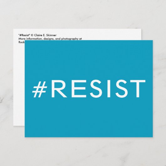 #Resist, fett weißer Text auf hellblau, alle Kappe Postkarte (Vorne/Hinten)