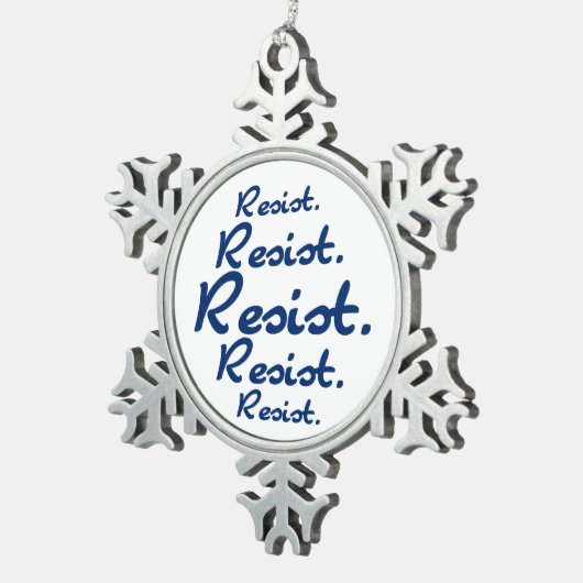 Resist Pattern Blue Schneeflocken Zinn-Ornament (Rechts)